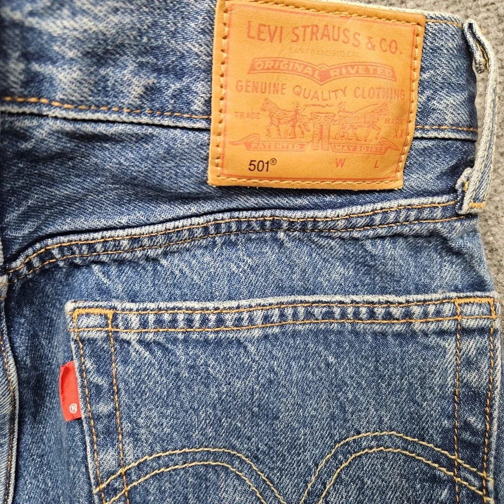 Levis‎ 501 Jeans Premium 24x30 Blue Knee Patchwork Workwear Grunge Streetwear